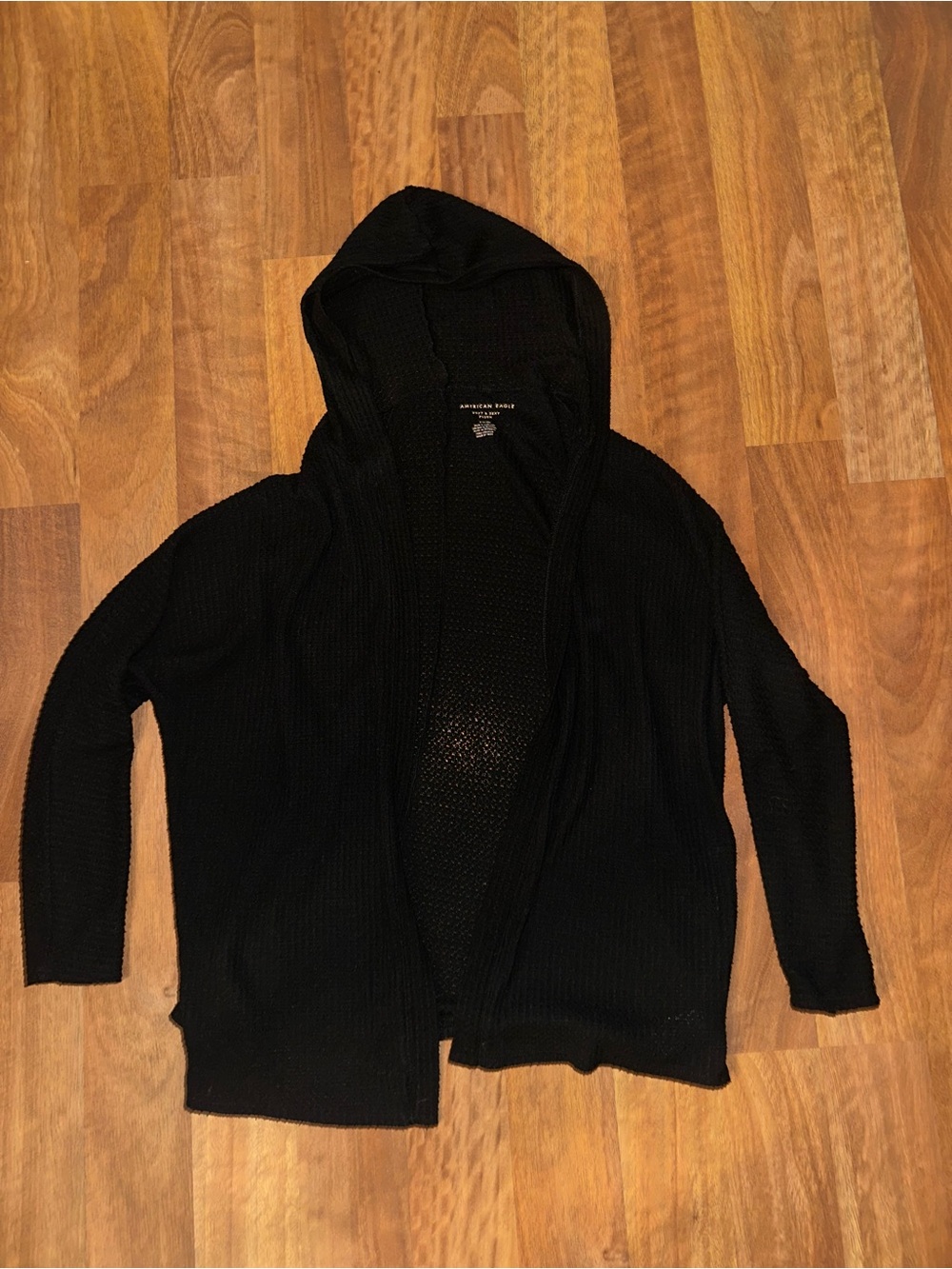 American Eagle Outfitters Black Hooded Open-Front Cardigan